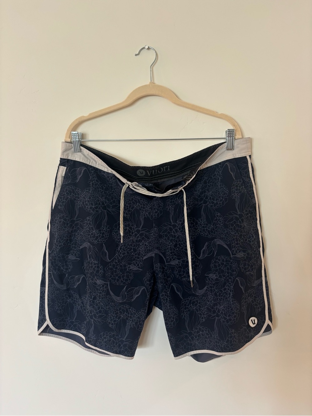 Vuori Black Swim Trunks with Cream Trim